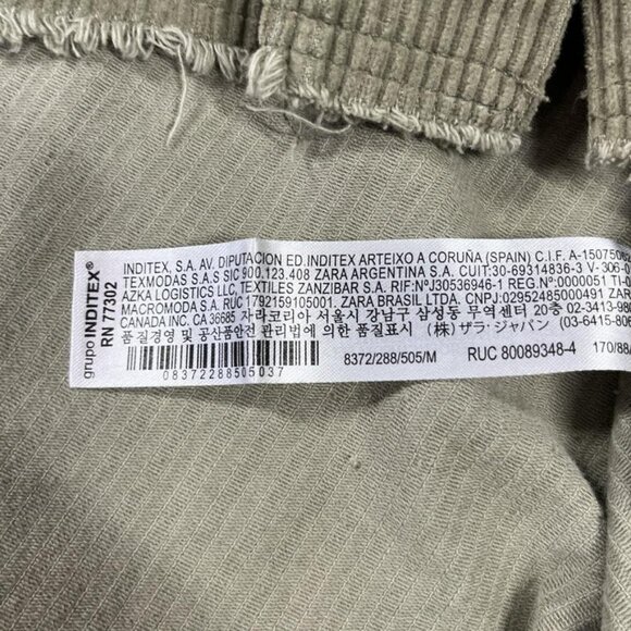 Zara Corduroy Shirt Jacket Womens Medium Olive Green Oversized Shacket Buttons - Picture 9 of 9